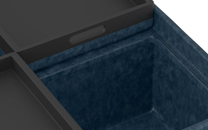 Denim Blue Distressed Vegan Leather | Avalon Vegan Leather Square Coffee Table Storage Ottoman