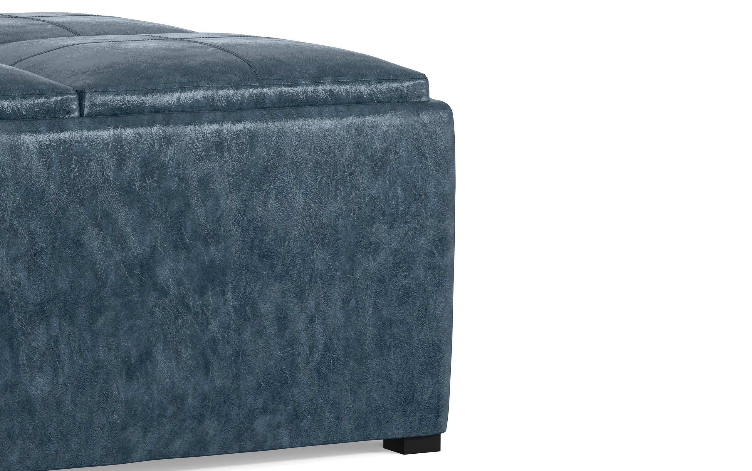 Denim Blue Distressed Vegan Leather | Avalon Vegan Leather Square Coffee Table Storage Ottoman
