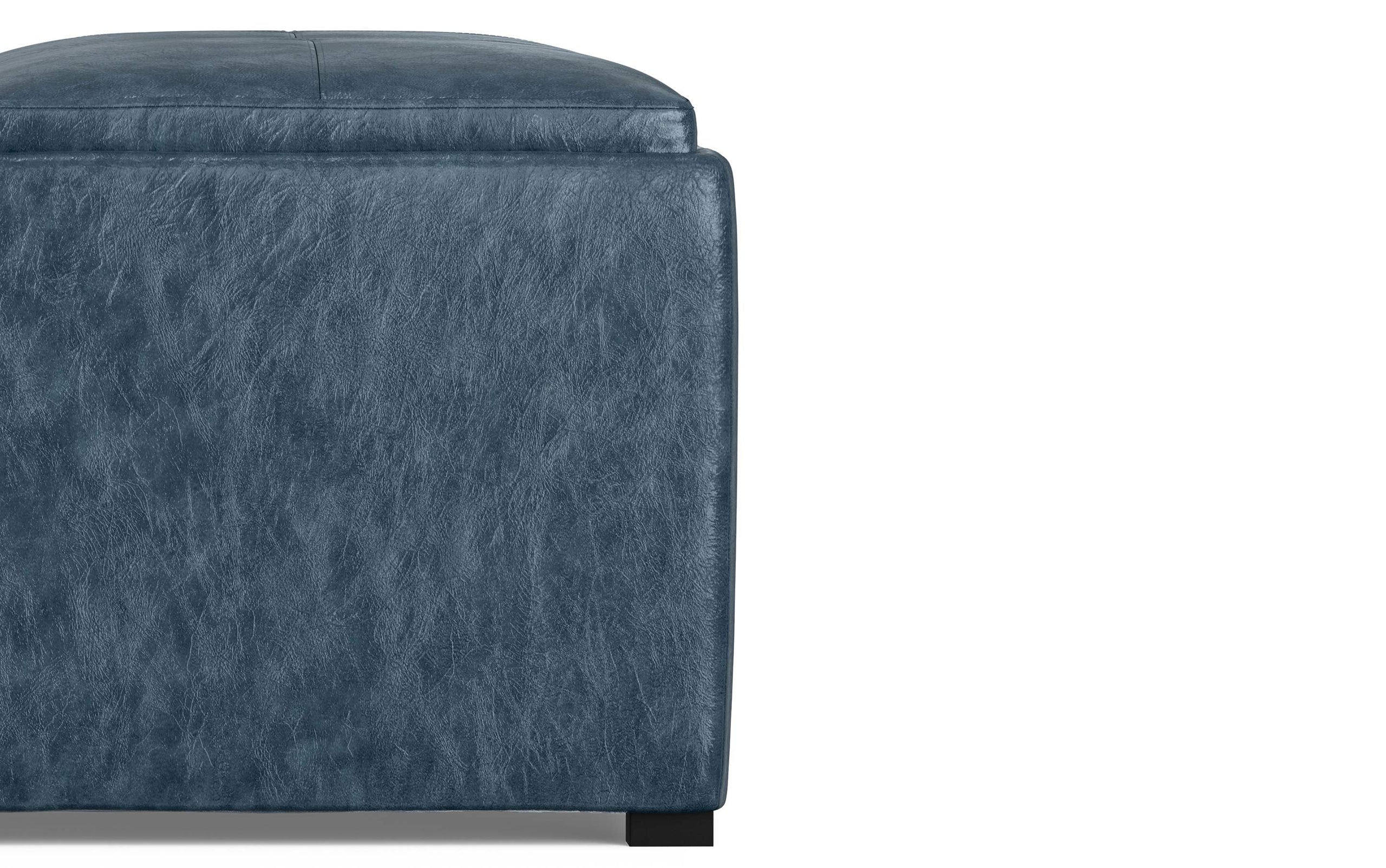 Denim Blue Distressed Vegan Leather | Avalon Vegan Leather Square Coffee Table Storage Ottoman