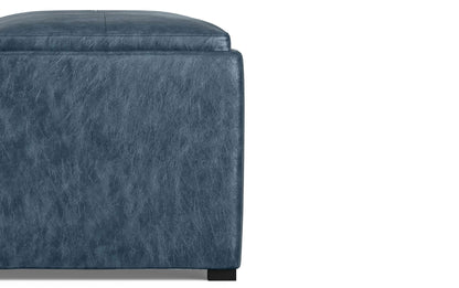 Denim Blue Distressed Vegan Leather | Avalon Vegan Leather Square Coffee Table Storage Ottoman