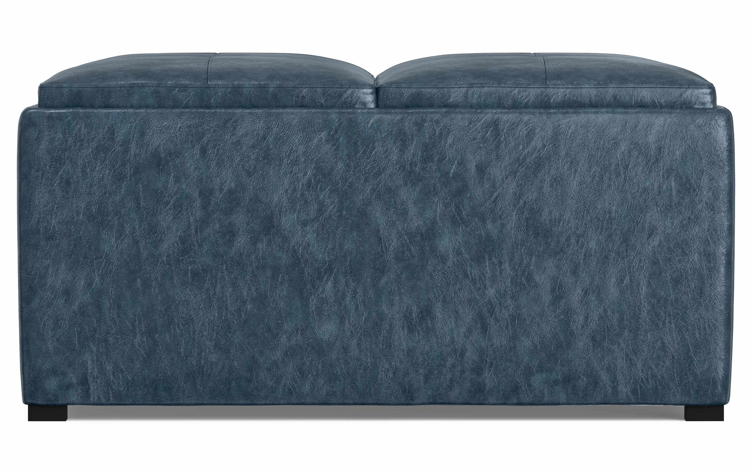 Denim Blue Distressed Vegan Leather | Avalon Vegan Leather Square Coffee Table Storage Ottoman