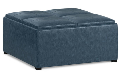 Denim Blue Distressed Vegan Leather | Avalon Vegan Leather Square Coffee Table Storage Ottoman