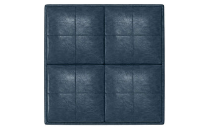 Denim Blue Distressed Vegan Leather | Avalon Vegan Leather Square Coffee Table Storage Ottoman