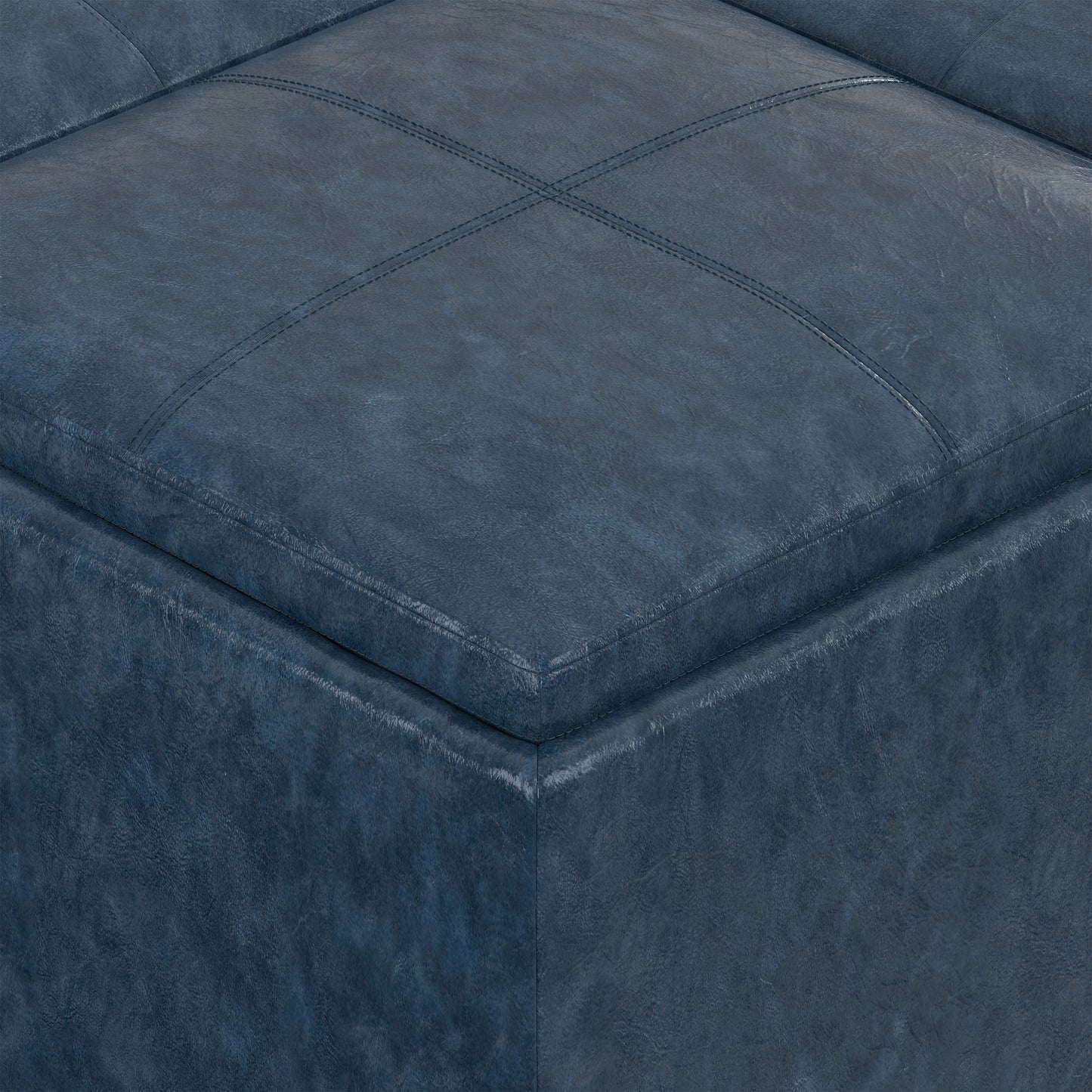 Denim Blue Distressed Vegan Leather | Avalon Table Ottoman in Distressed Vegan Leather