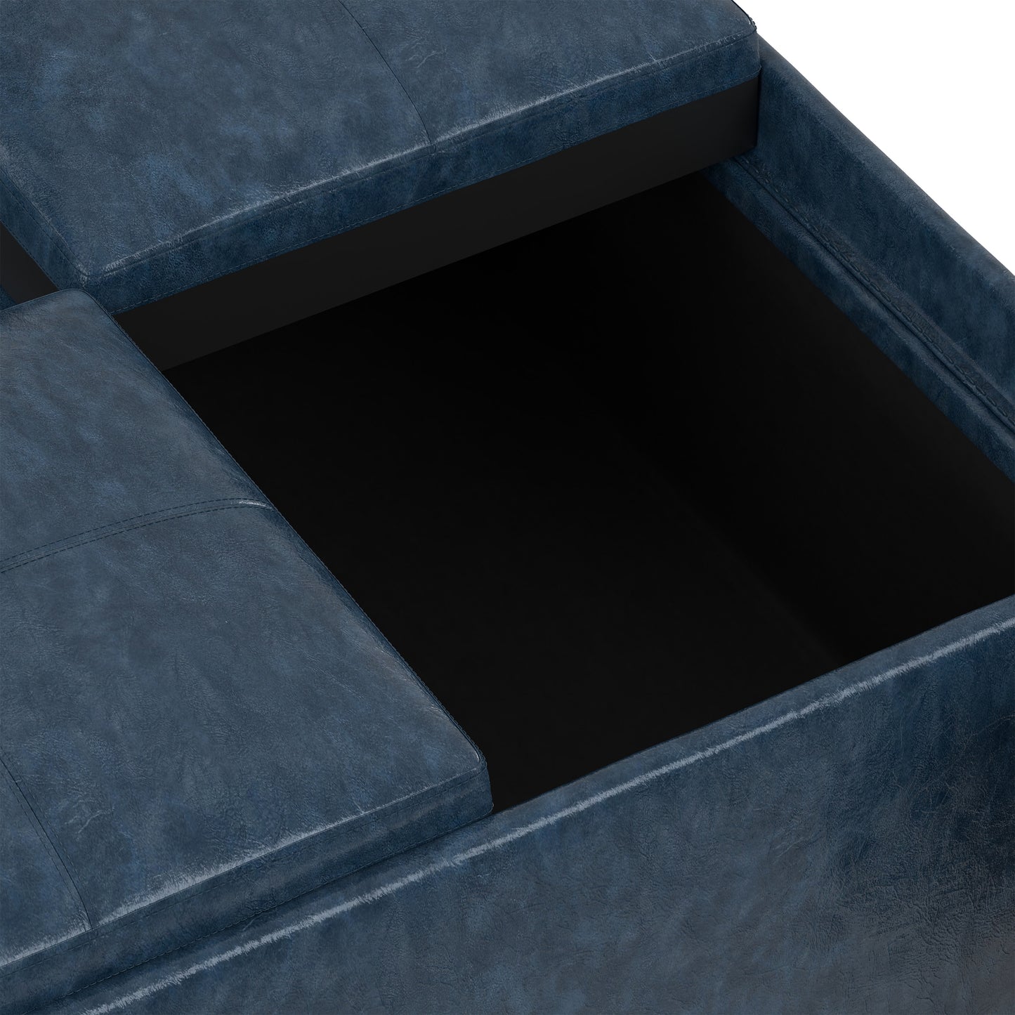 Denim Blue Distressed Vegan Leather | Avalon Table Ottoman in Distressed Vegan Leather