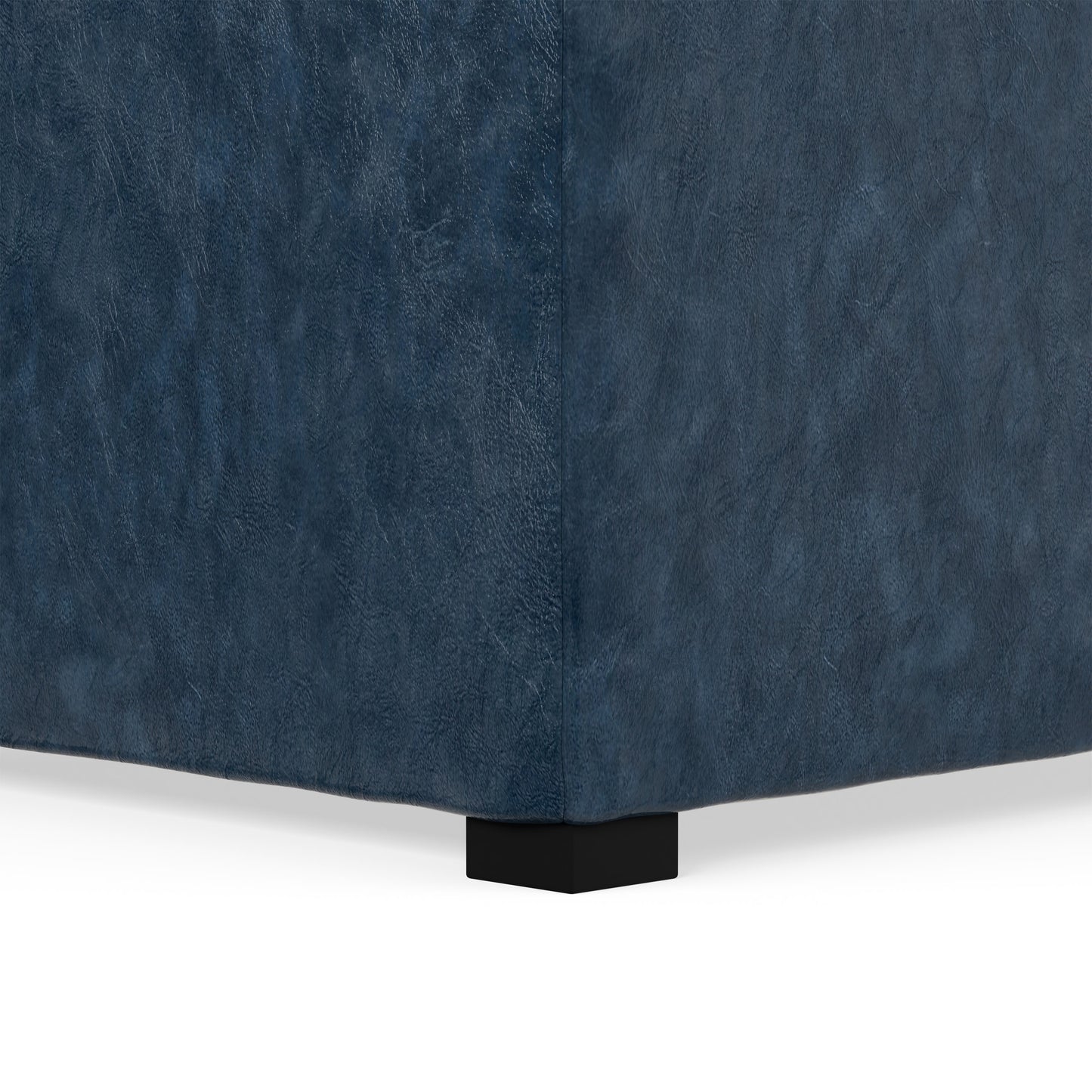 Denim Blue Distressed Vegan Leather | Avalon Table Ottoman in Distressed Vegan Leather