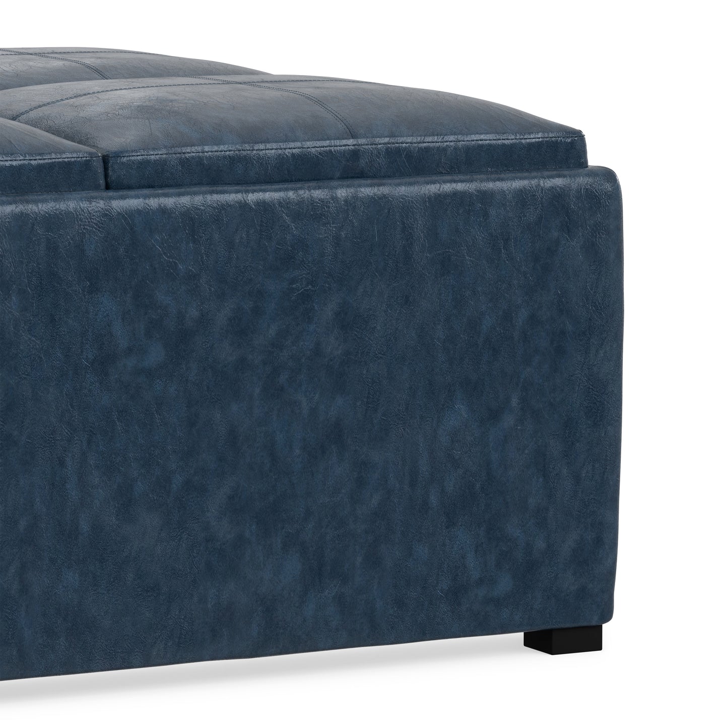 Denim Blue Distressed Vegan Leather | Avalon Table Ottoman in Distressed Vegan Leather