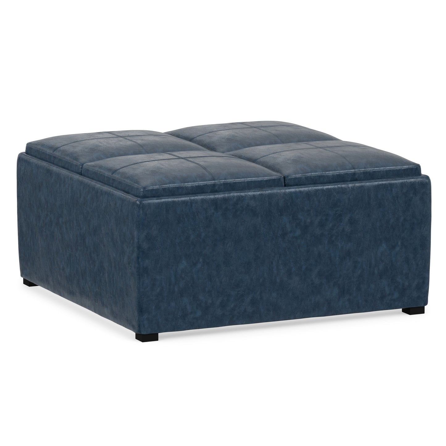 Denim Blue Distressed Vegan Leather | Avalon Table Ottoman in Distressed Vegan Leather