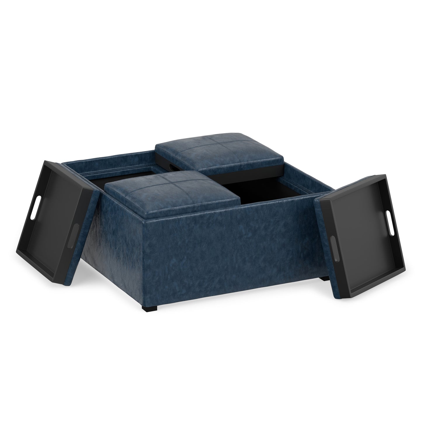 Denim Blue Distressed Vegan Leather | Avalon Table Ottoman in Distressed Vegan Leather