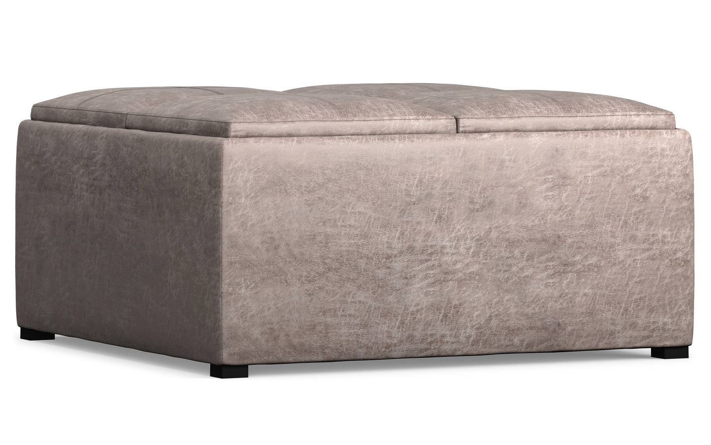 Distressed Grey Taupe Distressed Vegan Leather | Avalon Vegan Leather Square Coffee Table Storage Ottoman