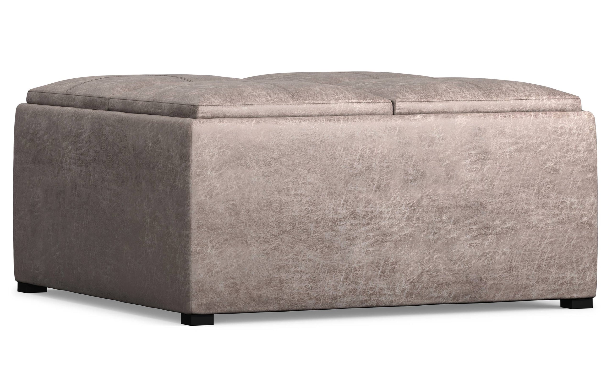 Distressed Grey Taupe Distressed Vegan Leather | Avalon Vegan Leather Square Coffee Table Storage Ottoman