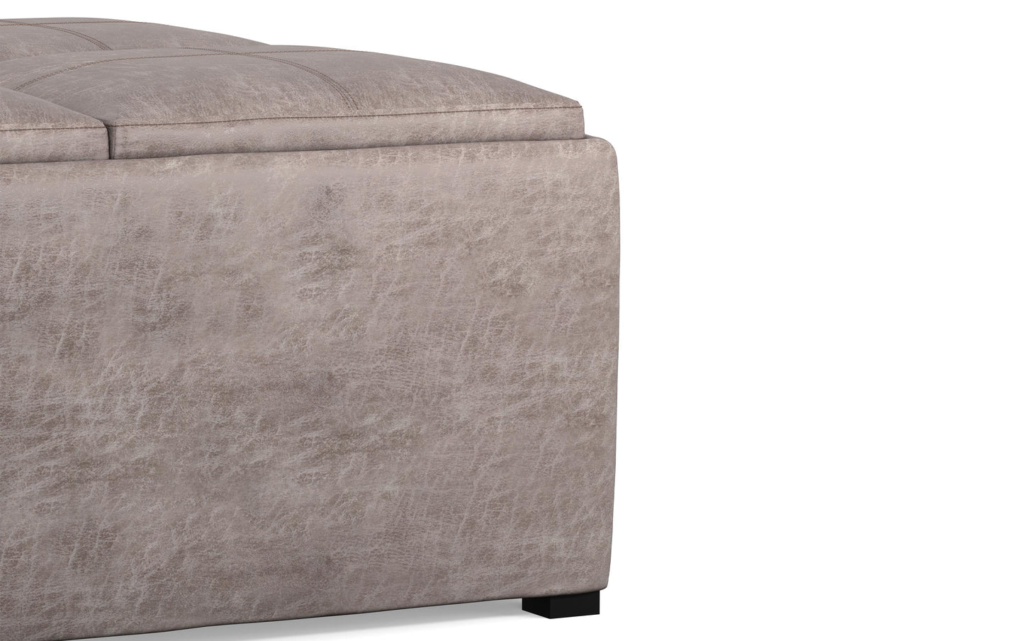 Distressed Grey Taupe Distressed Vegan Leather | Avalon Vegan Leather Square Coffee Table Storage Ottoman