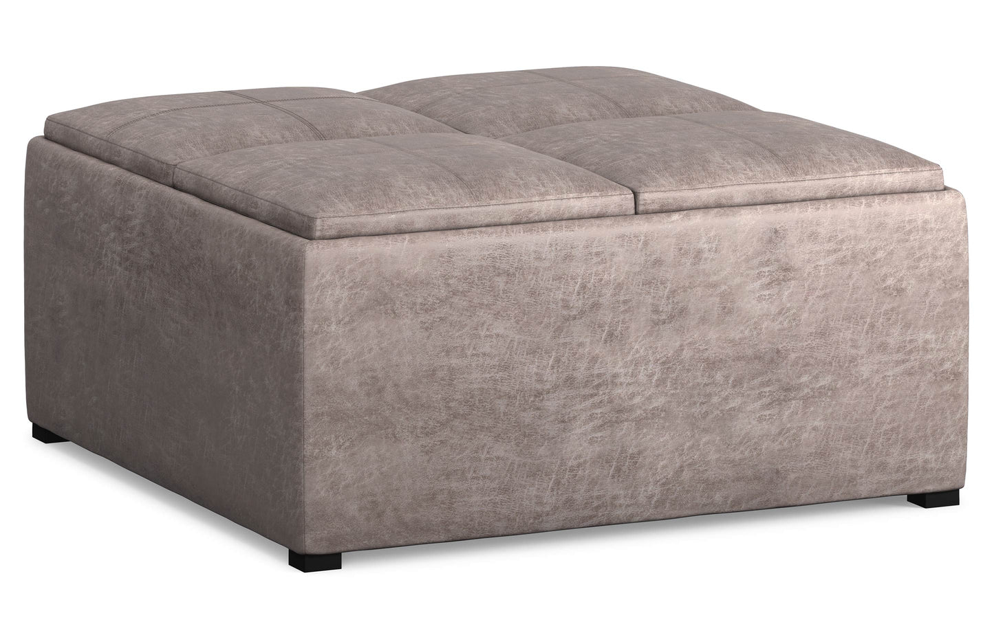 Distressed Grey Taupe Distressed Vegan Leather | Avalon Vegan Leather Square Coffee Table Storage Ottoman