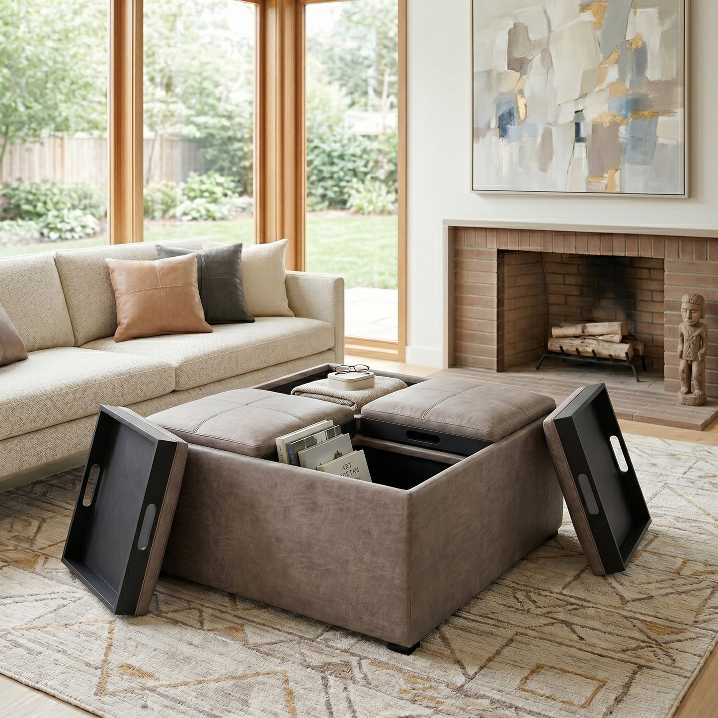 Distressed Grey Taupe Distressed Vegan Leather | Avalon Table Ottoman in Distressed Vegan Leather