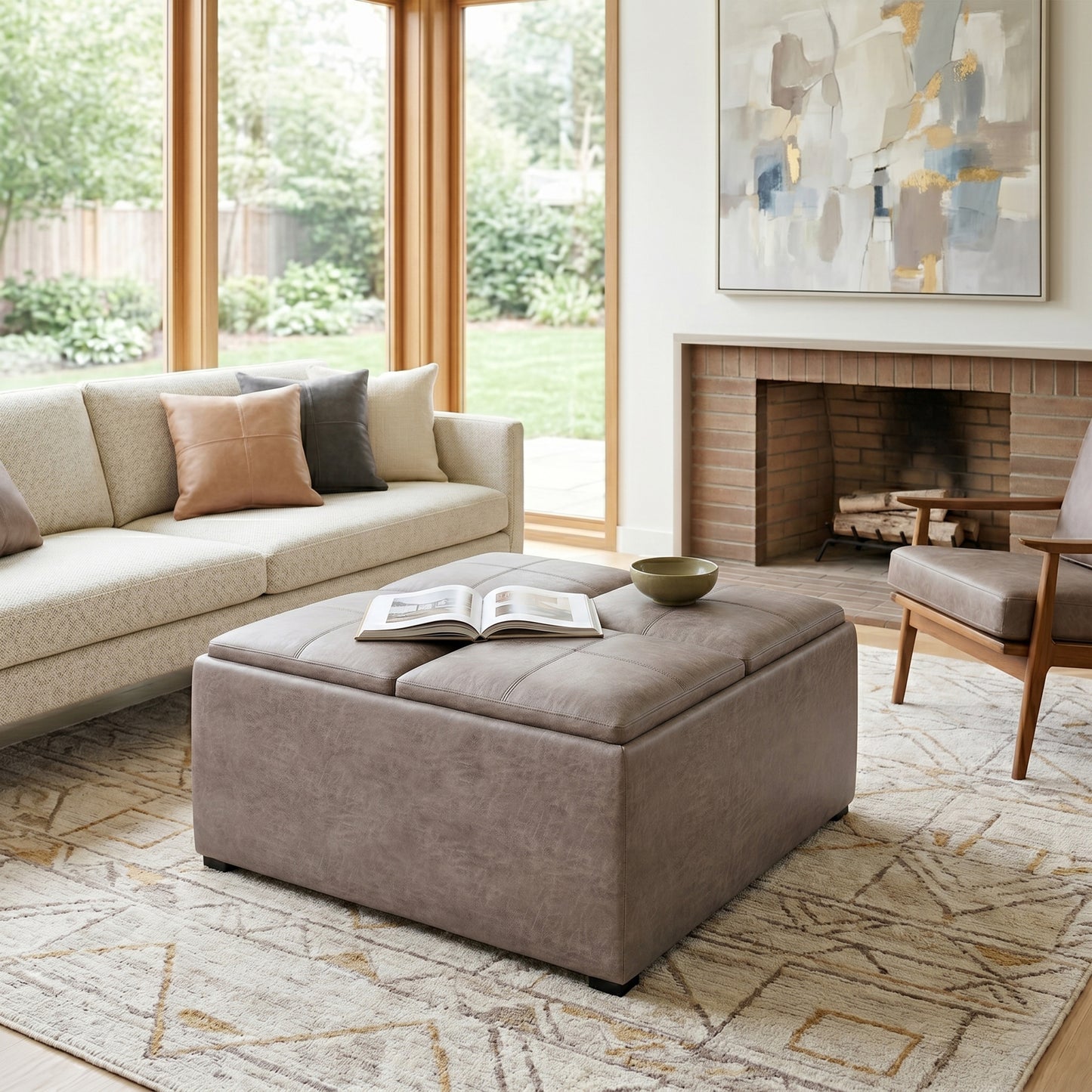 Distressed Grey Taupe Distressed Vegan Leather | Avalon Table Ottoman in Distressed Vegan Leather
