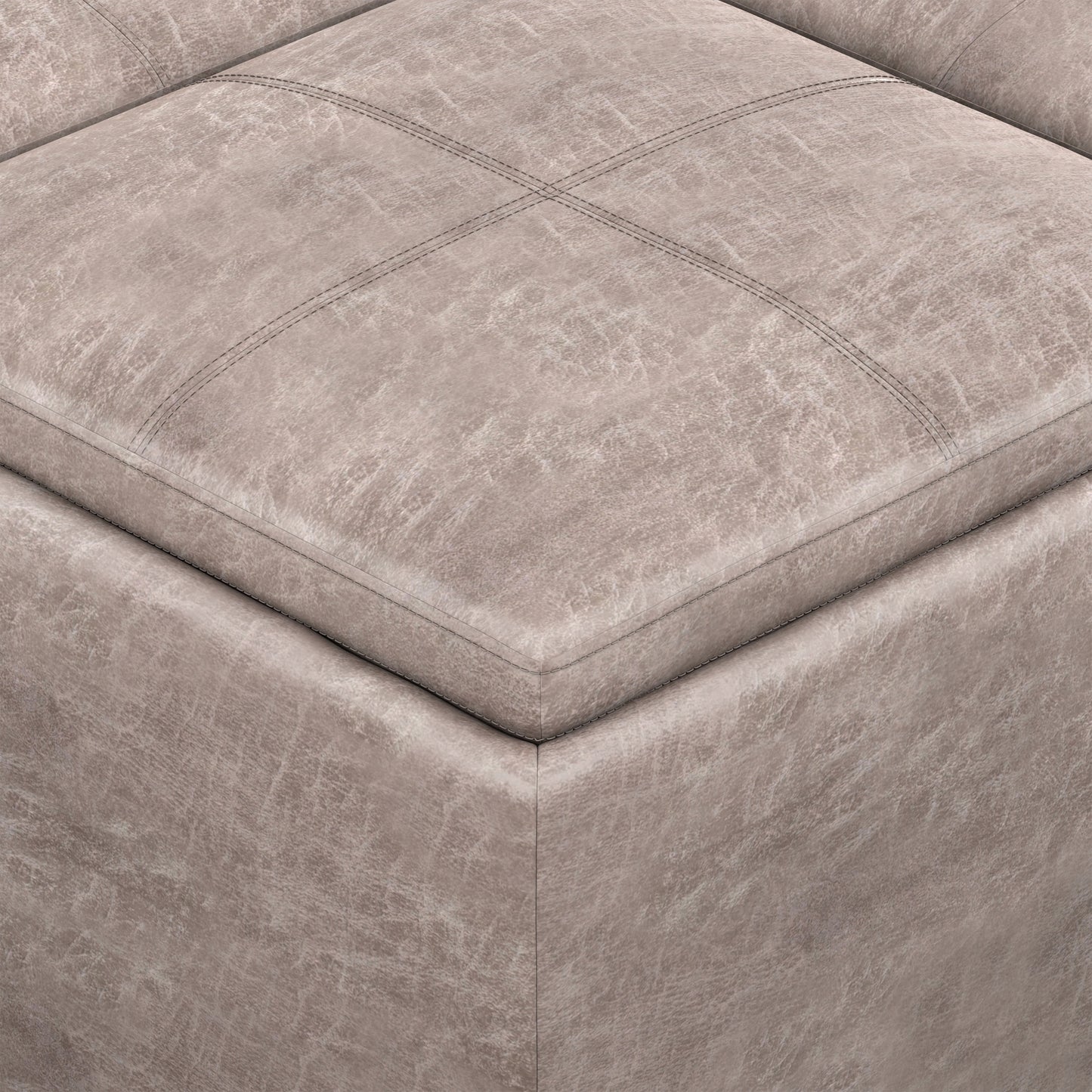 Distressed Grey Taupe Distressed Vegan Leather | Avalon Table Ottoman in Distressed Vegan Leather