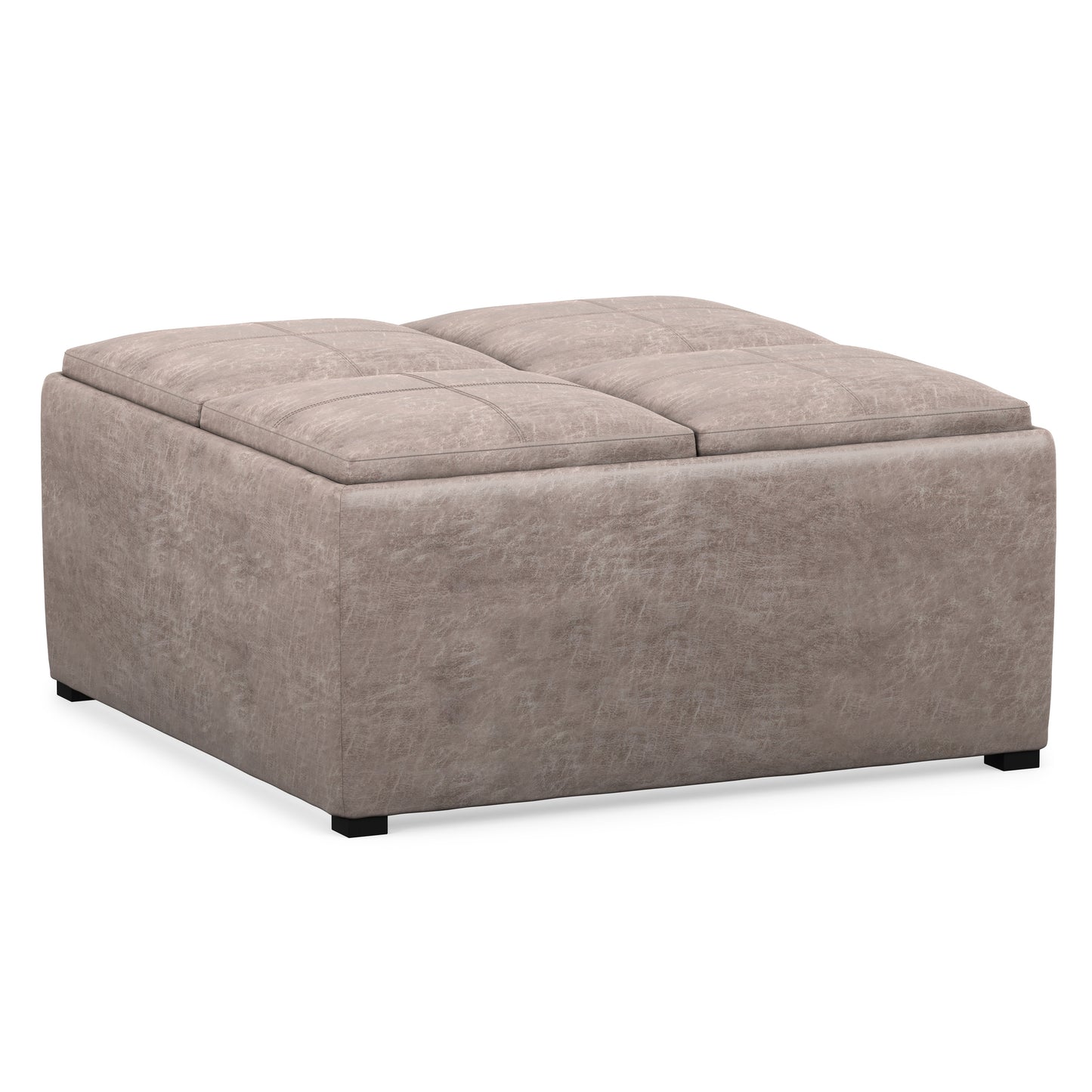 Distressed Grey Taupe Distressed Vegan Leather | Avalon Table Ottoman in Distressed Vegan Leather