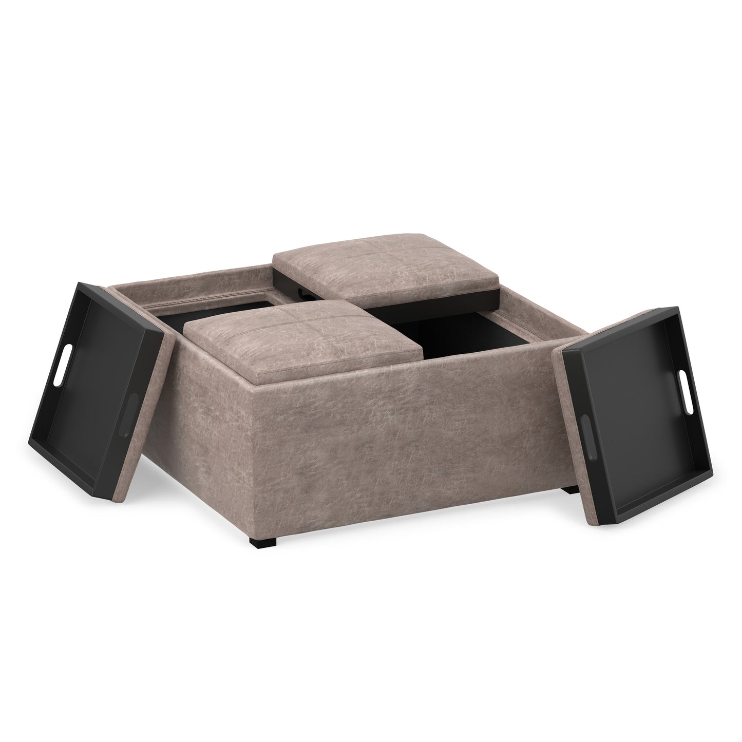 Distressed Grey Taupe Distressed Vegan Leather | Avalon Table Ottoman in Distressed Vegan Leather