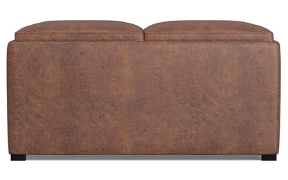 Distressed Umber Brown Distressed Vegan Leather | Avalon Vegan Leather Square Coffee Table Storage Ottoman