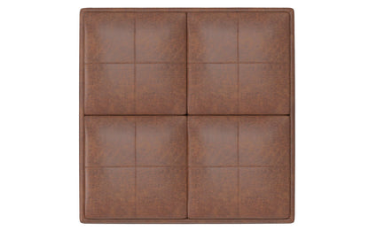 Distressed Umber Brown Distressed Vegan Leather | Avalon Vegan Leather Square Coffee Table Storage Ottoman
