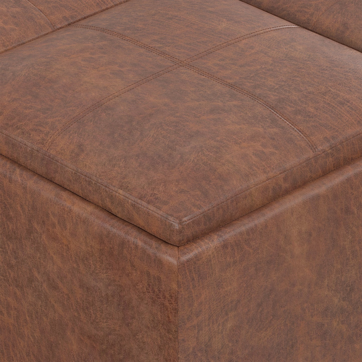 Distressed Saddle Brown Distressed Vegan Leather | Avalon Table Ottoman in Distressed Vegan Leather