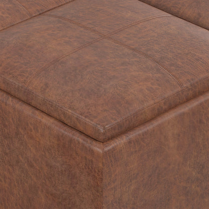 Distressed Saddle Brown Distressed Vegan Leather | Avalon Table Ottoman in Distressed Vegan Leather