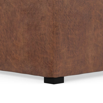 Distressed Saddle Brown Distressed Vegan Leather | Avalon Table Ottoman in Distressed Vegan Leather