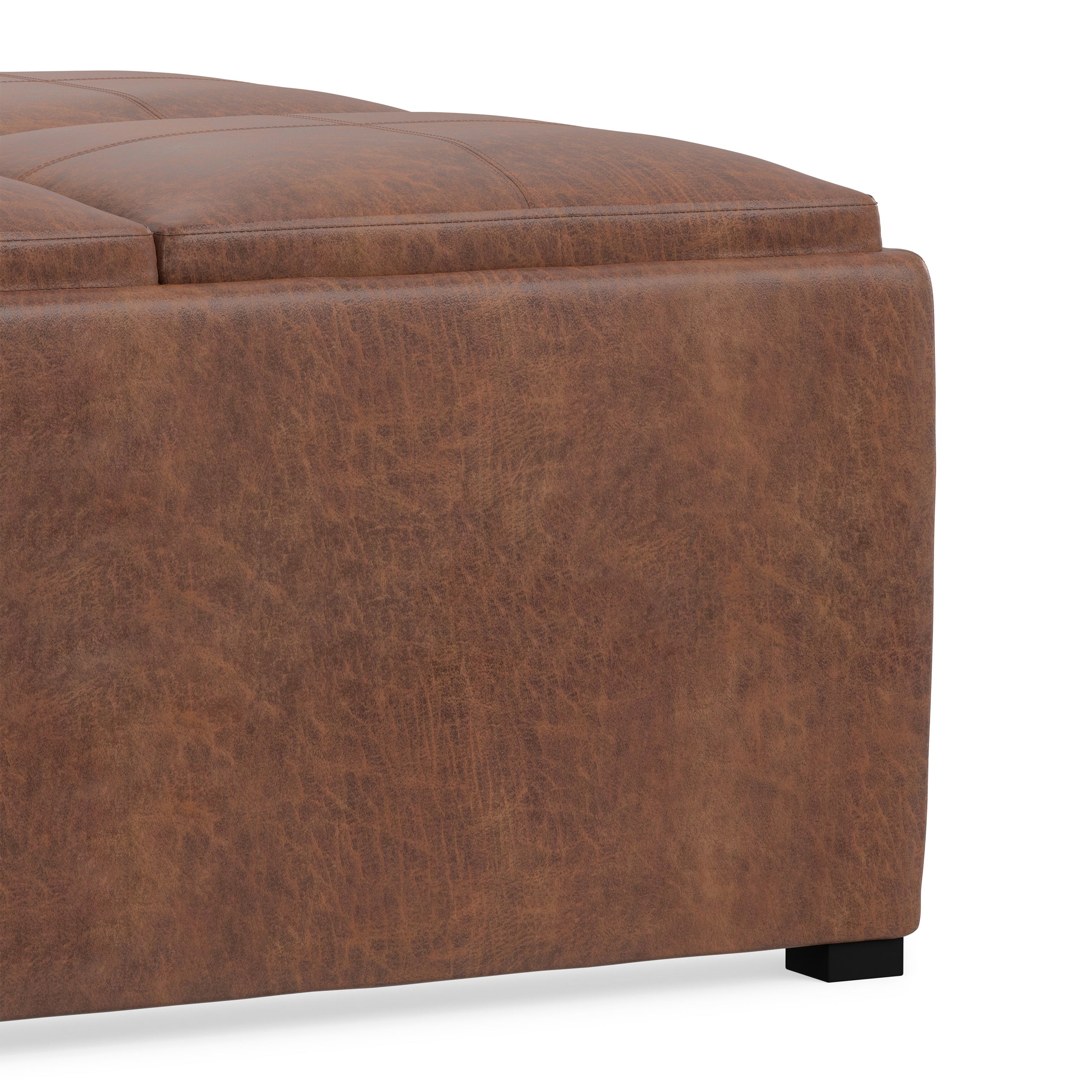 Distressed Saddle Brown Distressed Vegan Leather | Avalon Table Ottoman in Distressed Vegan Leather