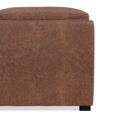 Distressed Saddle Brown Distressed Vegan Leather | Avalon Table Ottoman in Distressed Vegan Leather