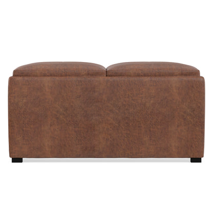 Distressed Saddle Brown Distressed Vegan Leather | Avalon Table Ottoman in Distressed Vegan Leather