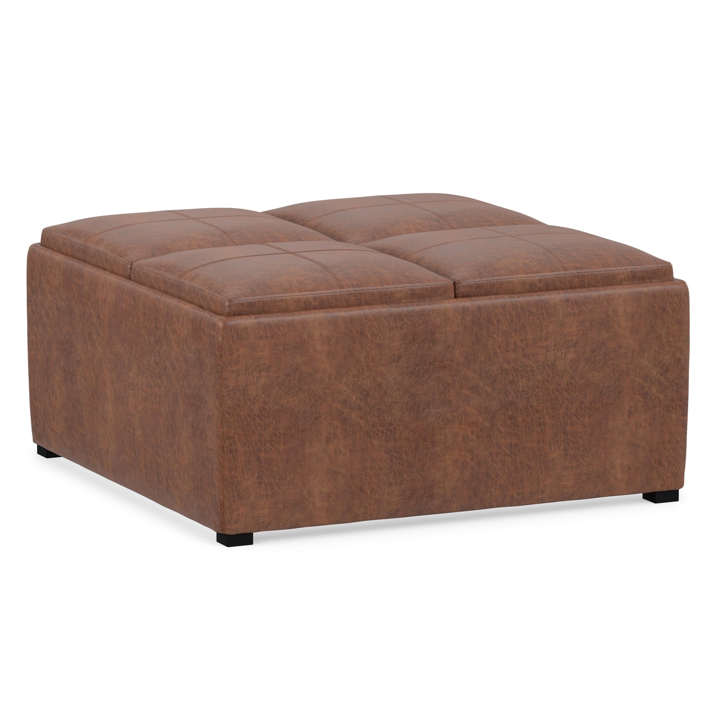 Distressed Saddle Brown Distressed Vegan Leather | Avalon Table Ottoman in Distressed Vegan Leather