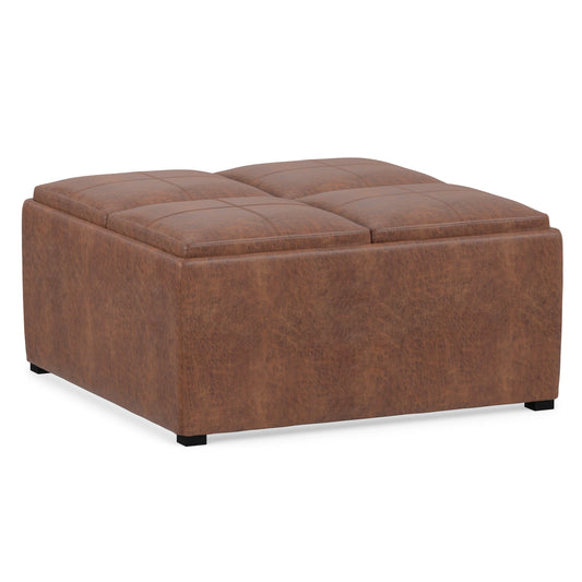 Distressed Saddle Brown Distressed Vegan Leather | Avalon Table Ottoman in Distressed Vegan Leather