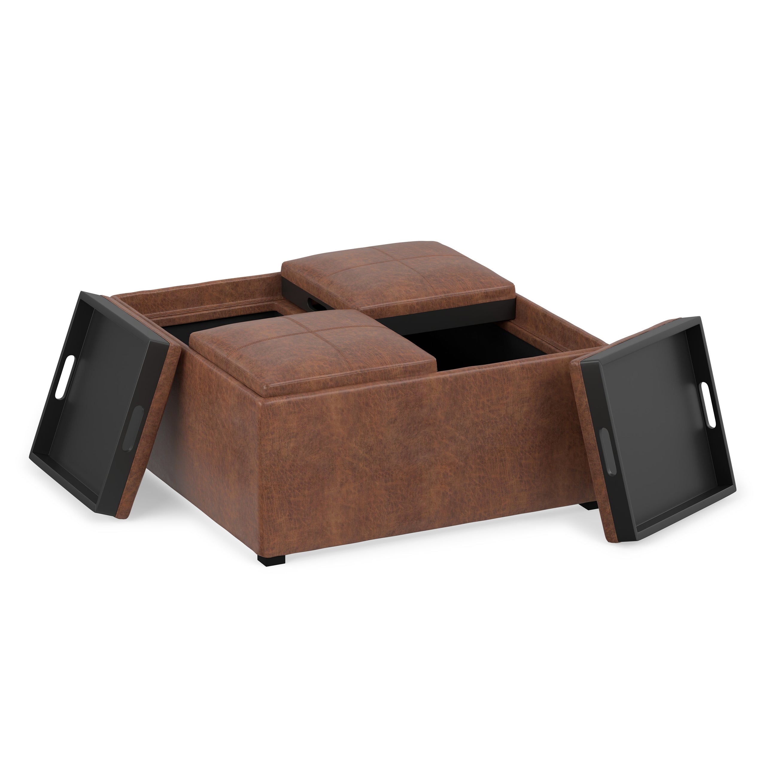Distressed Saddle Brown Distressed Vegan Leather | Avalon Table Ottoman in Distressed Vegan Leather