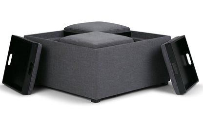 Slate Grey Linen Style Fabric | Avalon Table Ottoman in Linen