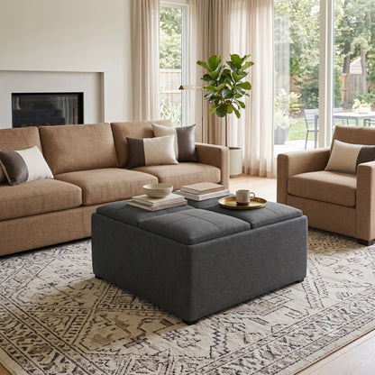 Slate Grey Linen Style Fabric | Avalon Table Ottoman in Linen