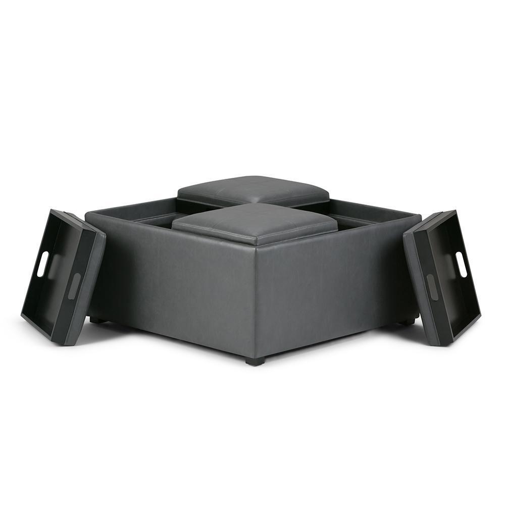 Stone Grey Vegan Leather | Avalon Vegan Leather Square Coffee Table Storage Ottoman