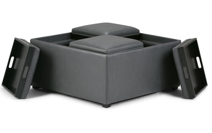 Stone Grey Vegan Leather | Avalon Table Ottoman in Vegan Leather