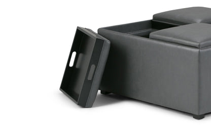Stone Grey Vegan Leather | Avalon Table Ottoman in Vegan Leather
