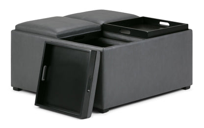 Stone Grey Vegan Leather | Avalon Table Ottoman in Vegan Leather