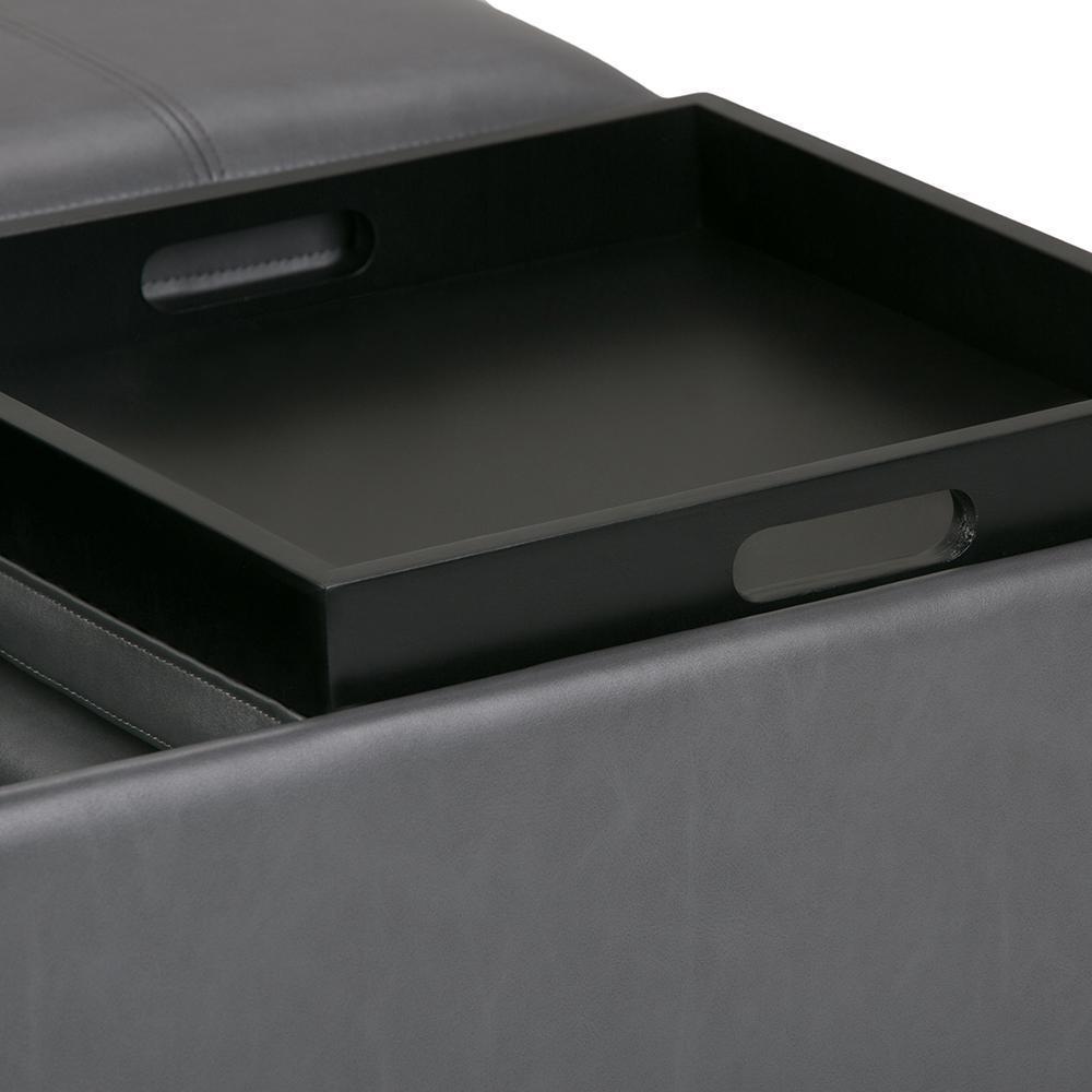 Stone Grey Vegan Leather | Avalon Vegan Leather Square Coffee Table Storage Ottoman