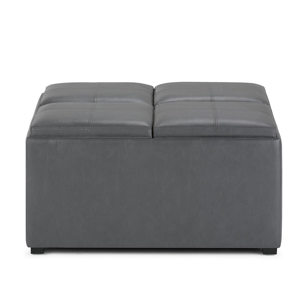 Stone Grey Vegan Leather | Avalon Vegan Leather Square Coffee Table Storage Ottoman