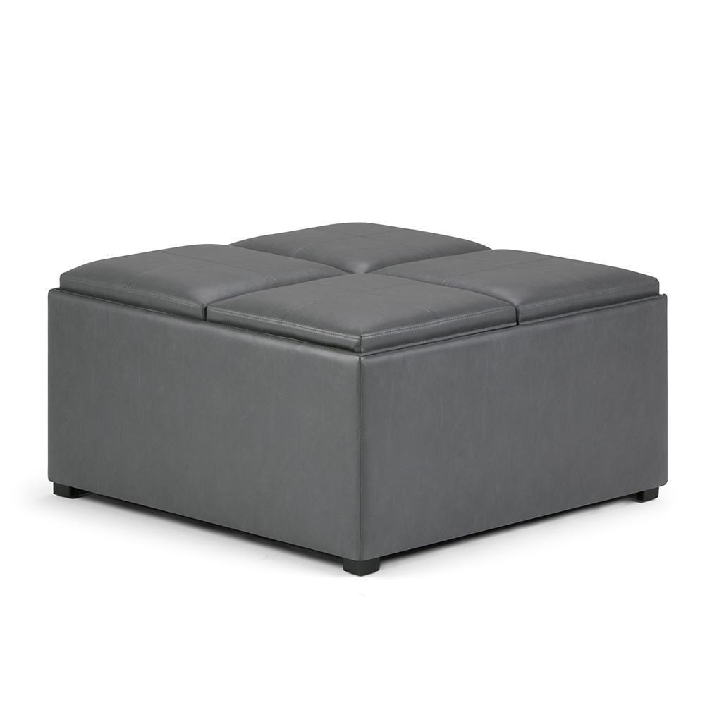 Stone Grey Vegan Leather | Avalon Vegan Leather Square Coffee Table Storage Ottoman