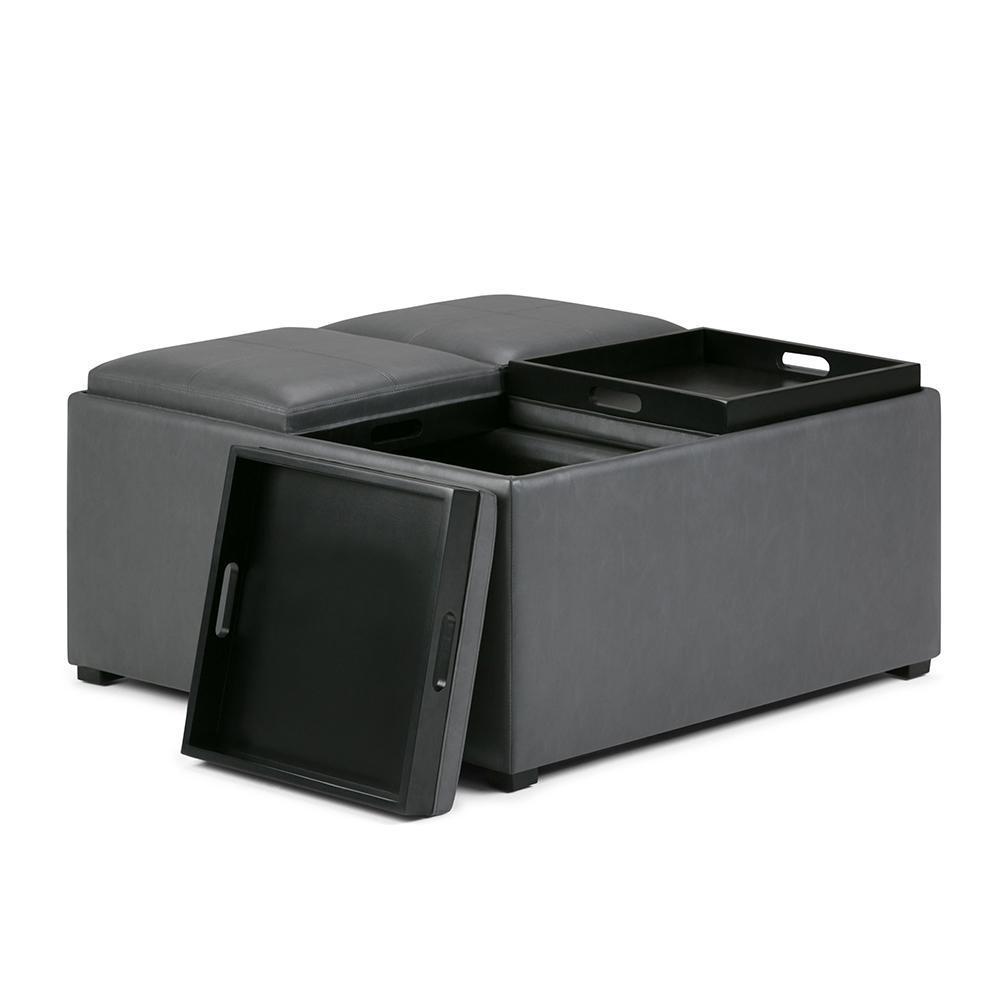 Stone Grey Vegan Leather | Avalon Vegan Leather Square Coffee Table Storage Ottoman