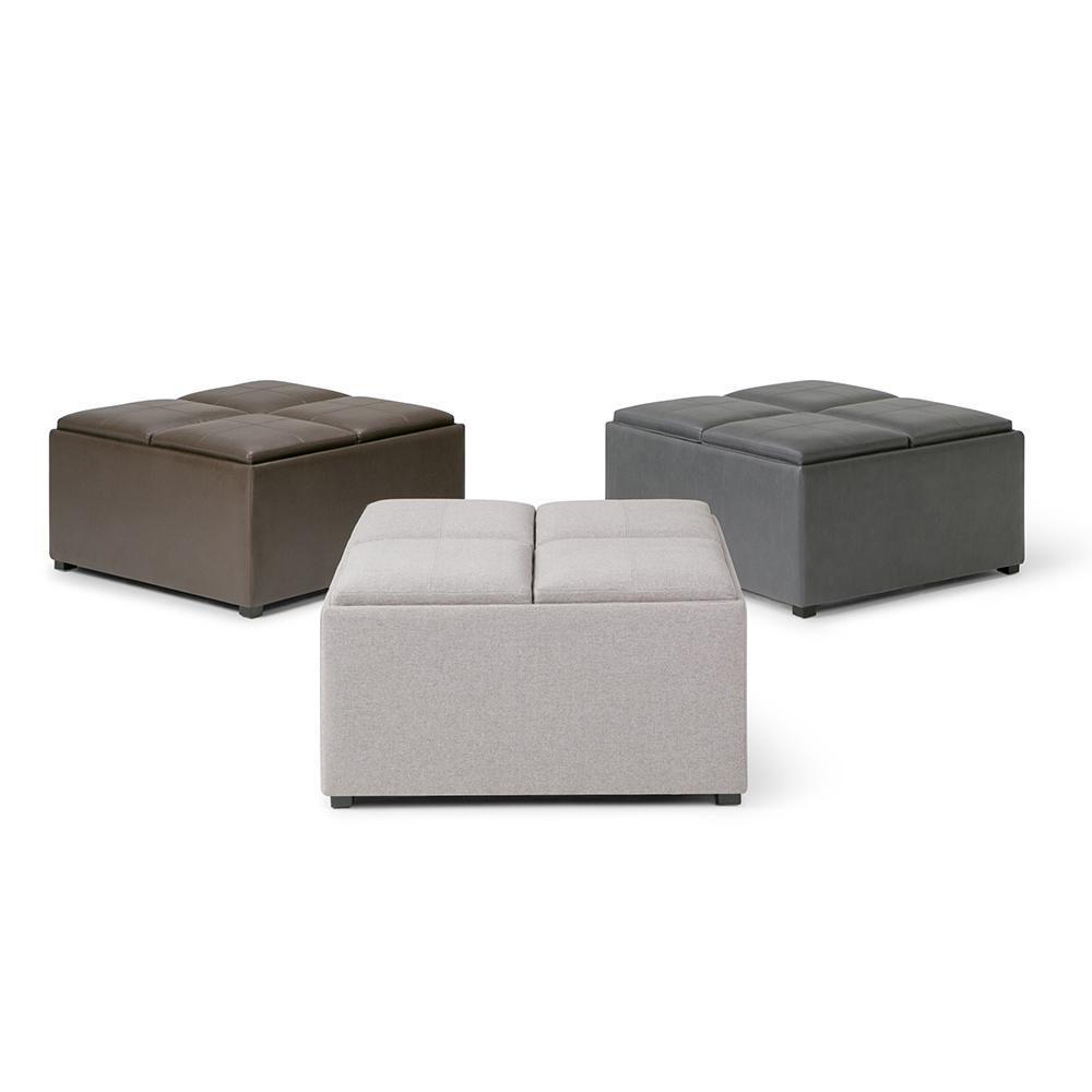 Stone Grey Vegan Leather | Avalon Vegan Leather Square Coffee Table Storage Ottoman
