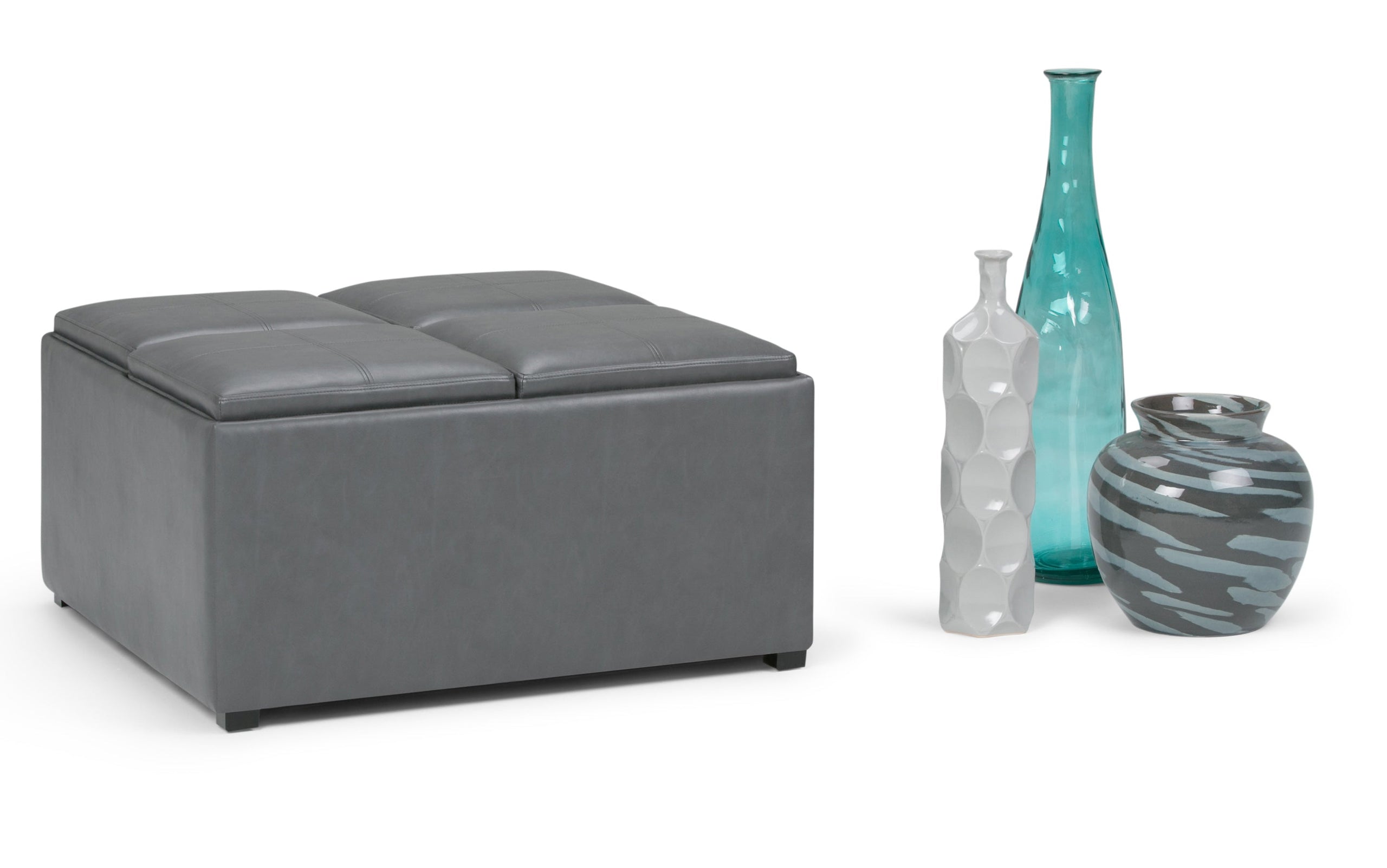 Stone Grey Vegan Leather | Avalon Table Ottoman in Vegan Leather