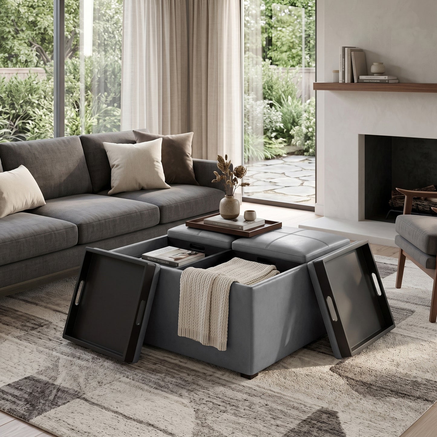 Stone Grey Vegan Leather | Avalon Table Ottoman in Vegan Leather