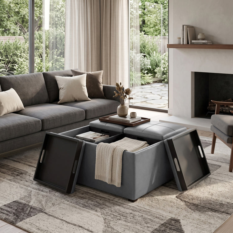 Stone Grey Vegan Leather | Avalon Table Ottoman in Vegan Leather