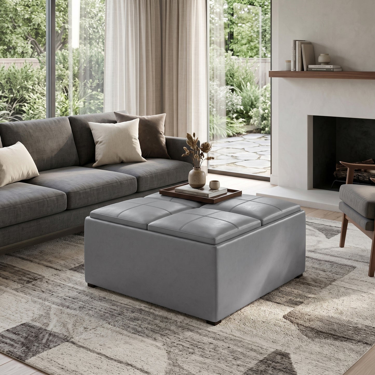 Stone Grey Vegan Leather | Avalon Table Ottoman in Vegan Leather