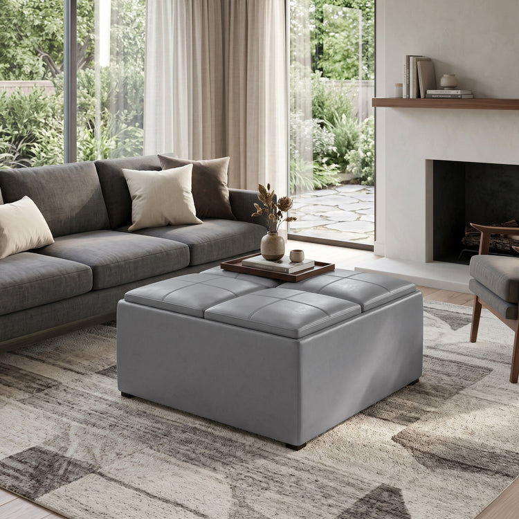 Stone Grey Vegan Leather | Avalon Table Ottoman in Vegan Leather