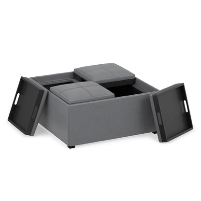 Stone Grey Vegan Leather | Avalon Table Ottoman in Vegan Leather